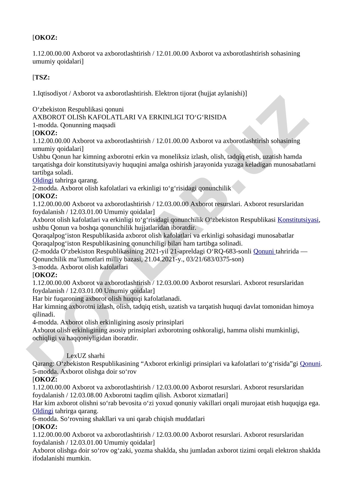 Axborot olish kafolatlari va erkinligi to‘g‘risida