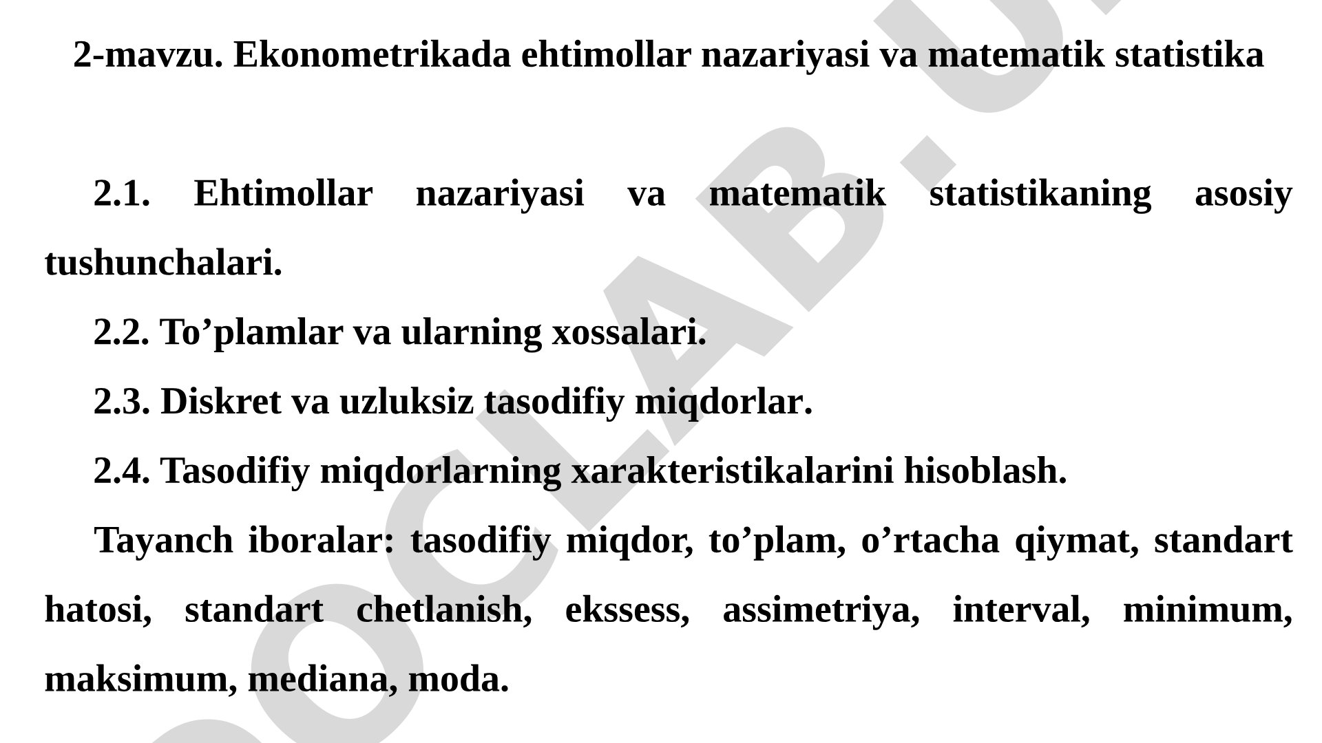 Ekonometrikada ehtimollar nazariyasi va matematik statistika