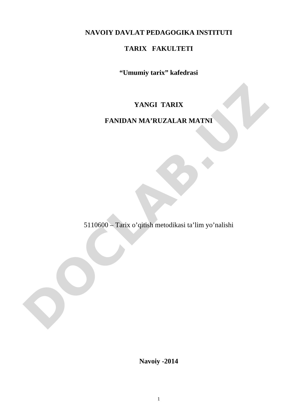 Yangi tarix fanidan ma'ruzalar matni