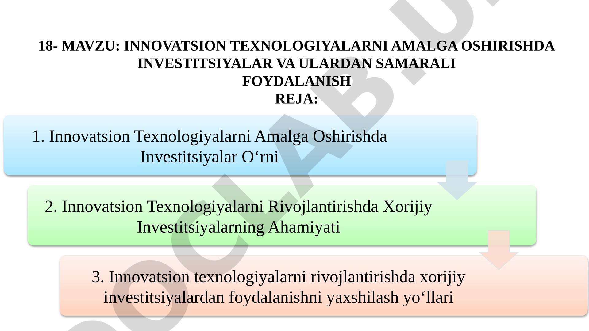 Innovatsion texnologiyalarni amalga oshirishda investitsiyalar va ulardan samarali foydalanish
