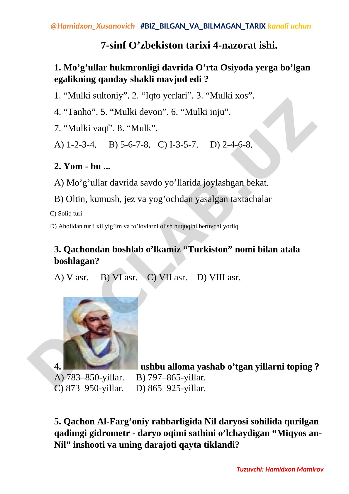 O'zbekiston tarixi: Mo'g'ullar davri va allomalar