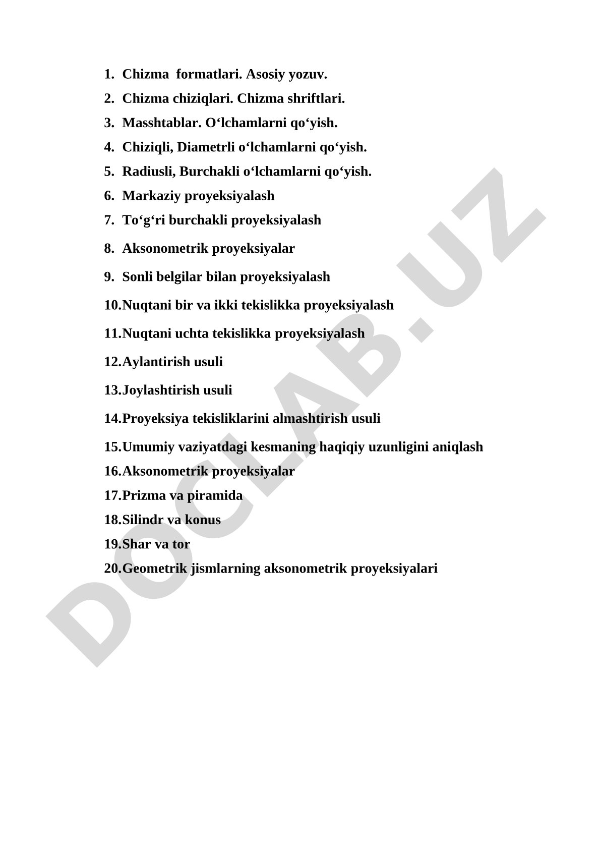 Chizma elementlari va proyeksiyalash usullari