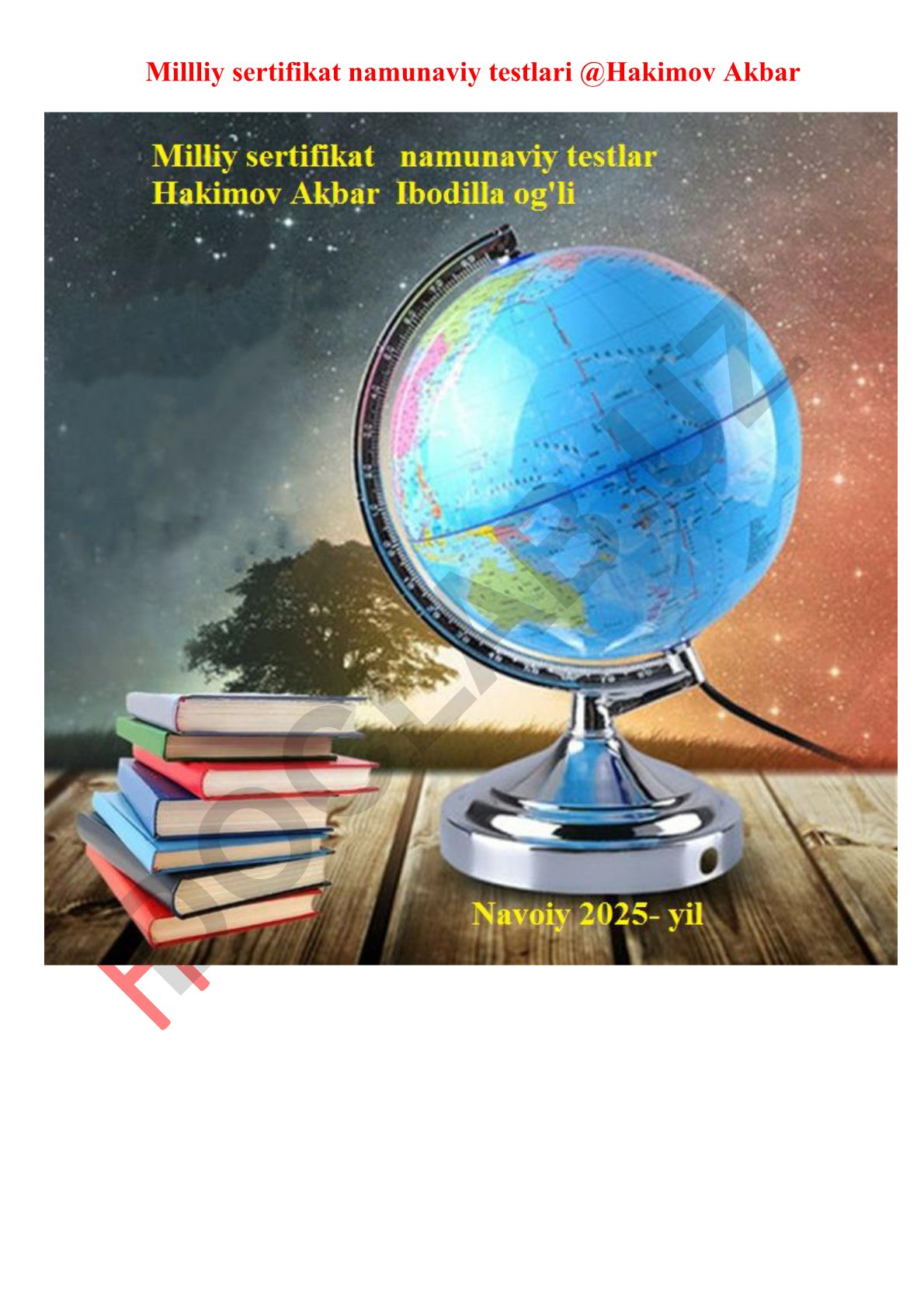 Geografiya fanidan milliy sertifikat namunaviy testlari