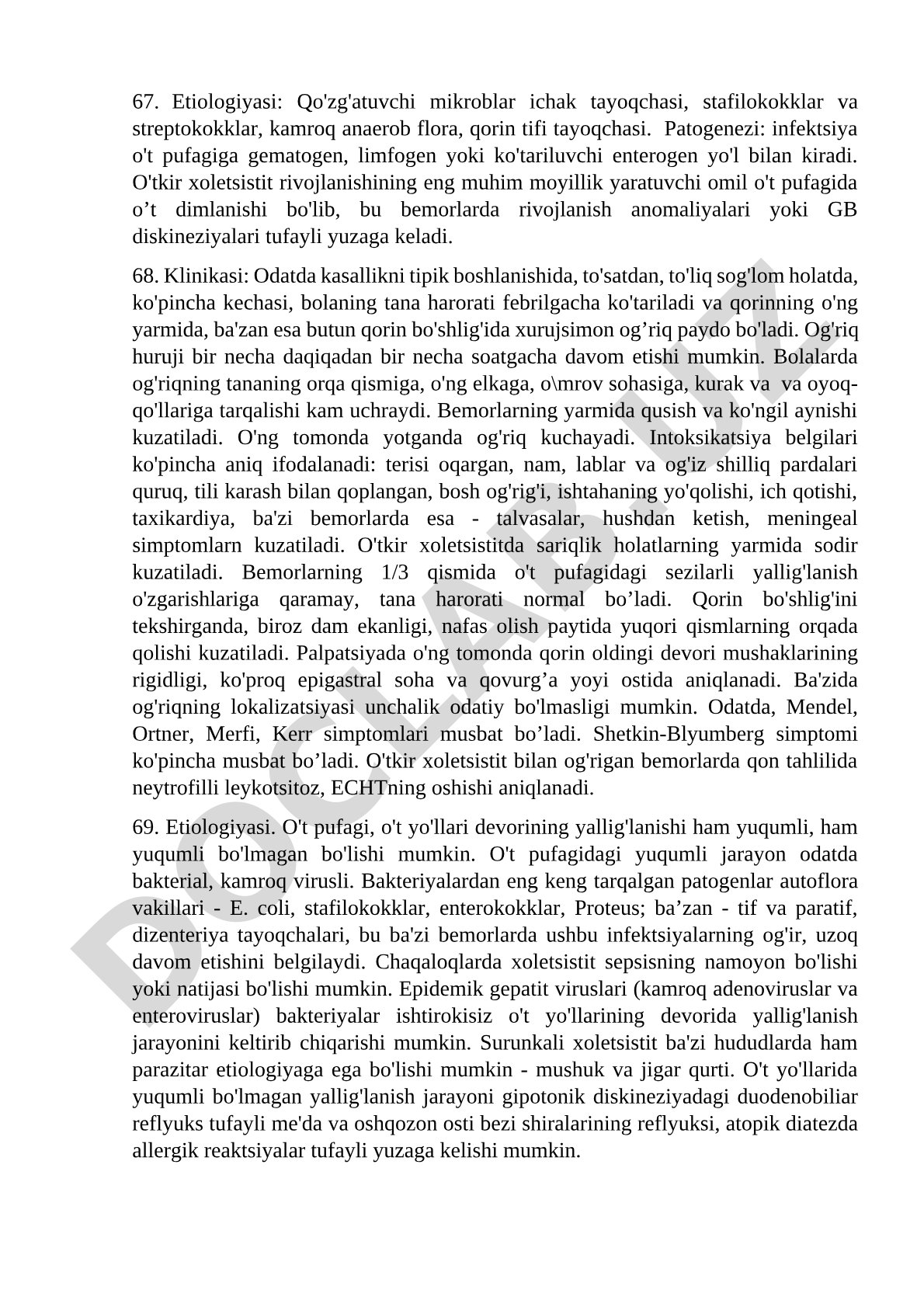 Bolalarda o'tkir xoletsistit etiologiyasi, patogenezi va klinikasi