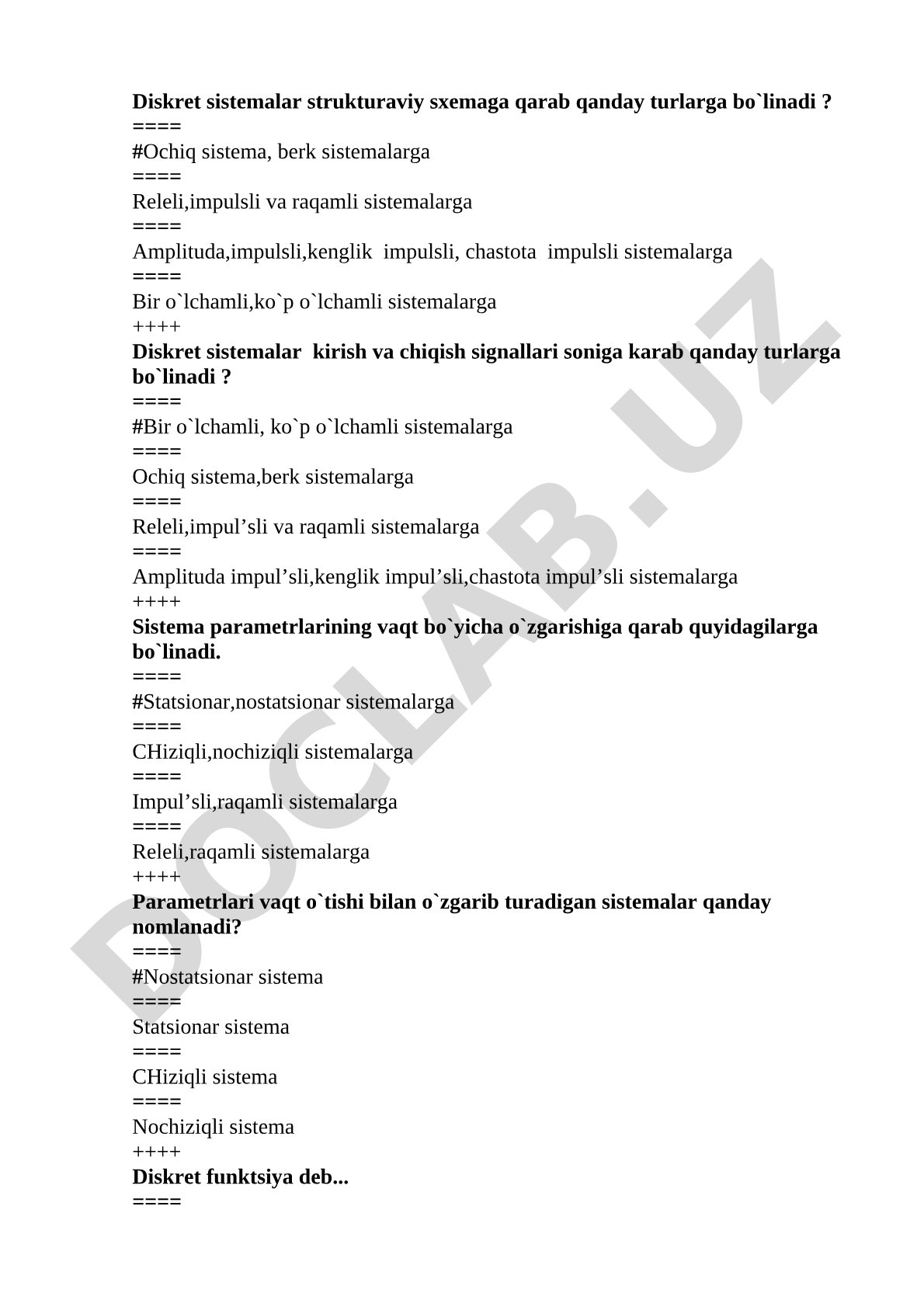 Diskret sistemalarning turlari va klassifikatsiyasi