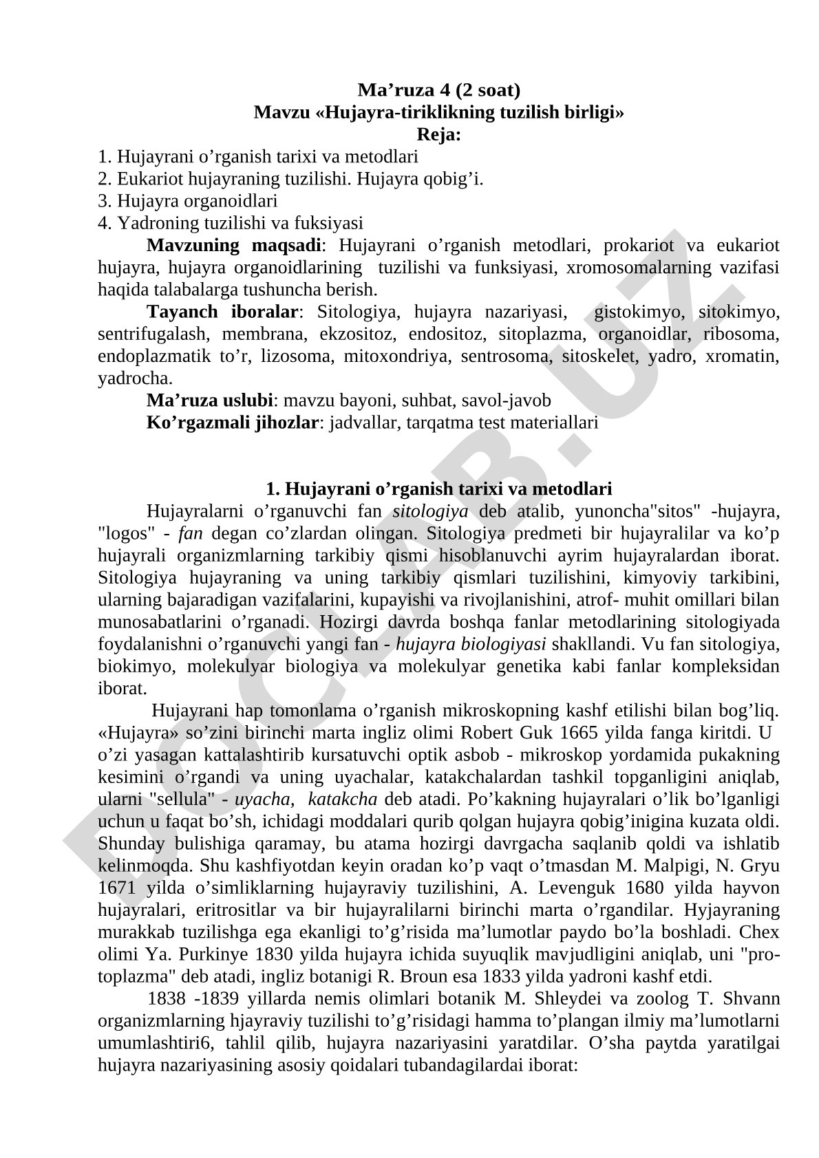 Hujayra - tiriklikning tuzilish birligi