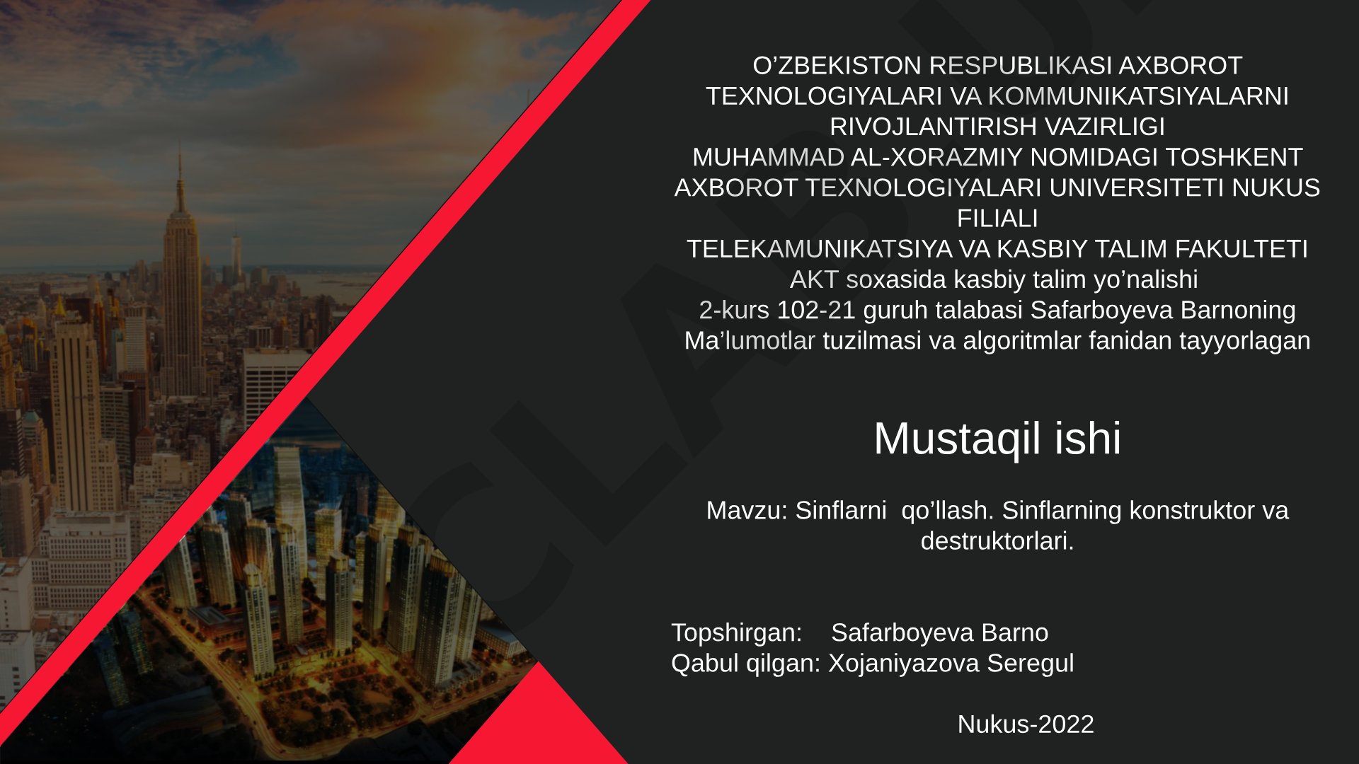Sinflarni qo'llash. Sinflarning konstruktor va destruktorlari