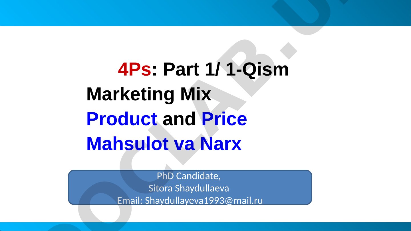 4Ps: Marketing Mix Product and Price Mahsulot va Narx