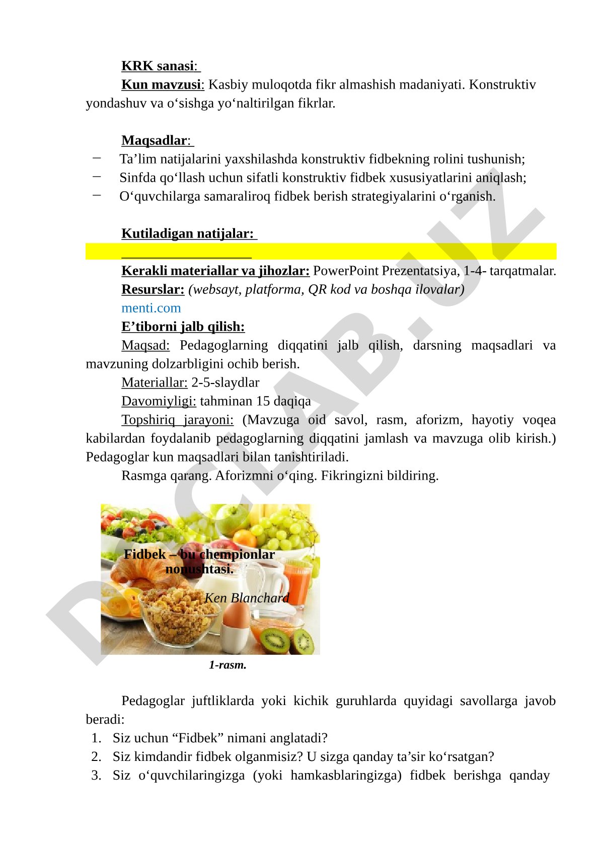Kasbiy muloqotda fikr almashish madaniyati. Konstruktiv yondashuv va o‘sishga yo‘naltirilgan fikrlar