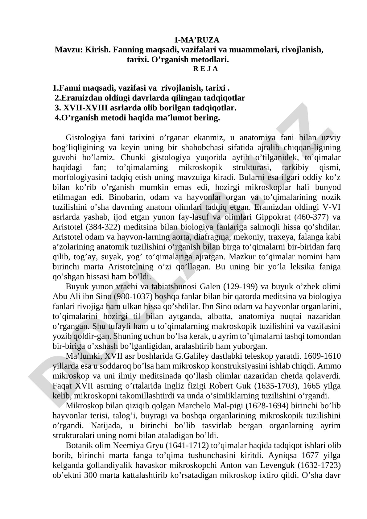 Kirish. Fanning maqsadi, vazifalari va muammolari, rivojlanish, tarixi. O'rganish metodlari.