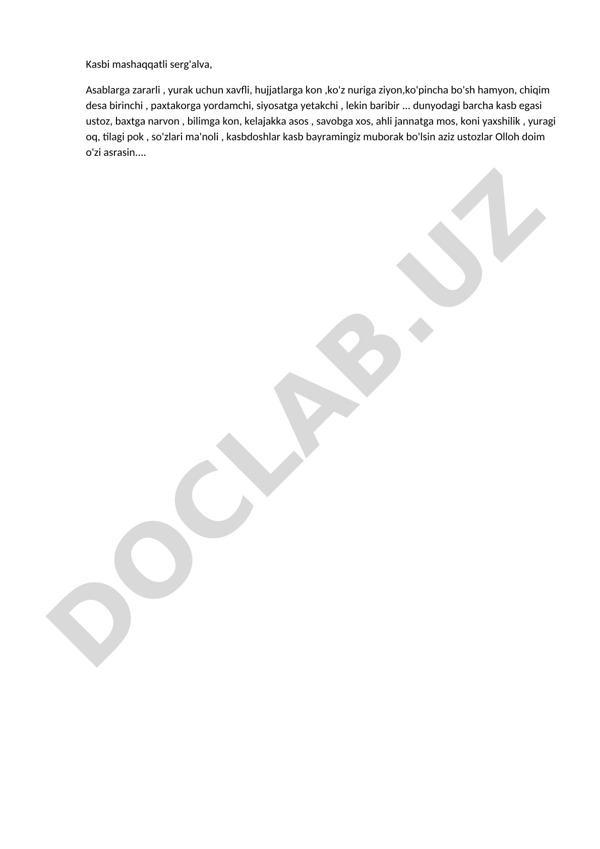 Ustozlarga kasb bayrami tabrigi