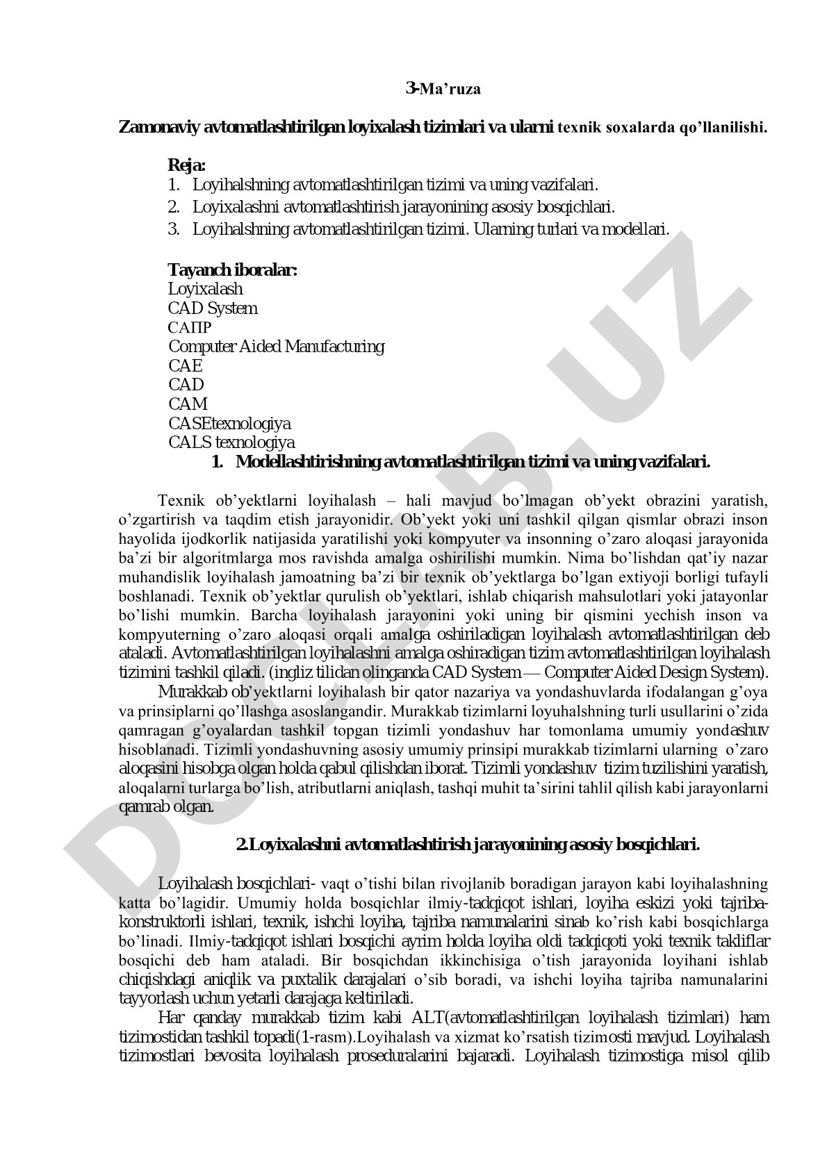 Zamonaviy avtomatlashtirilgan loyihalash tizimlari va ularni texnik sohalarda qo‘llanilishi
