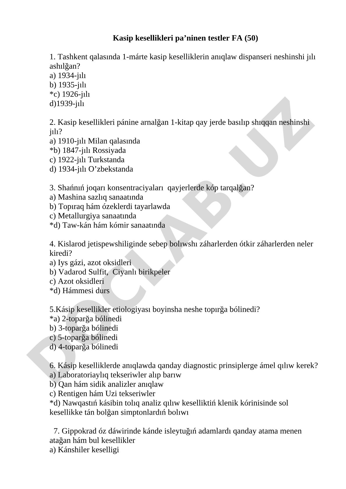 Kasip kesellikleri páninen testler