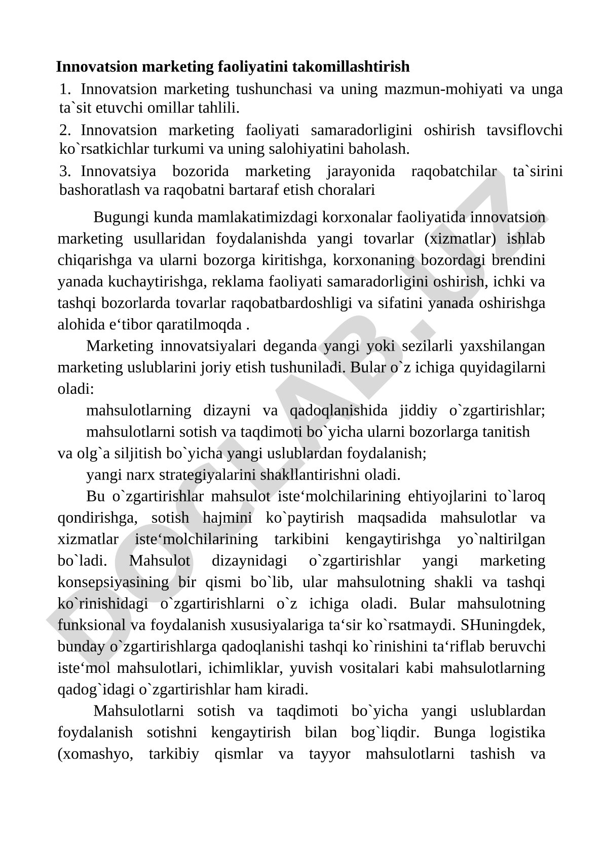Innovatsion marketing faoliyatini takomillashtirish