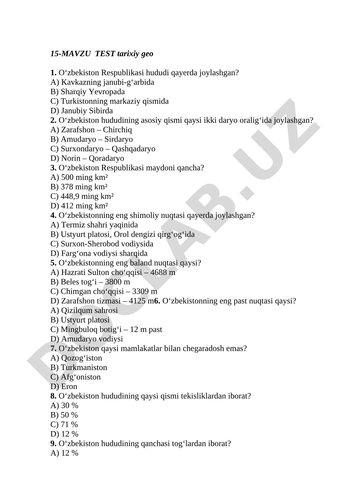 O'zbekiston Respublikasi geografiyasi