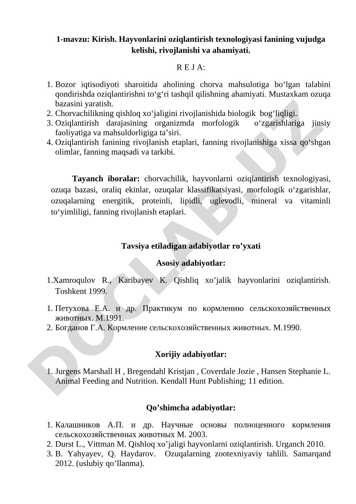 Hayvonlarini oziqlantirish texnologiyasi fanining vujudga kelishi, rivojlanishi va ahamiyati