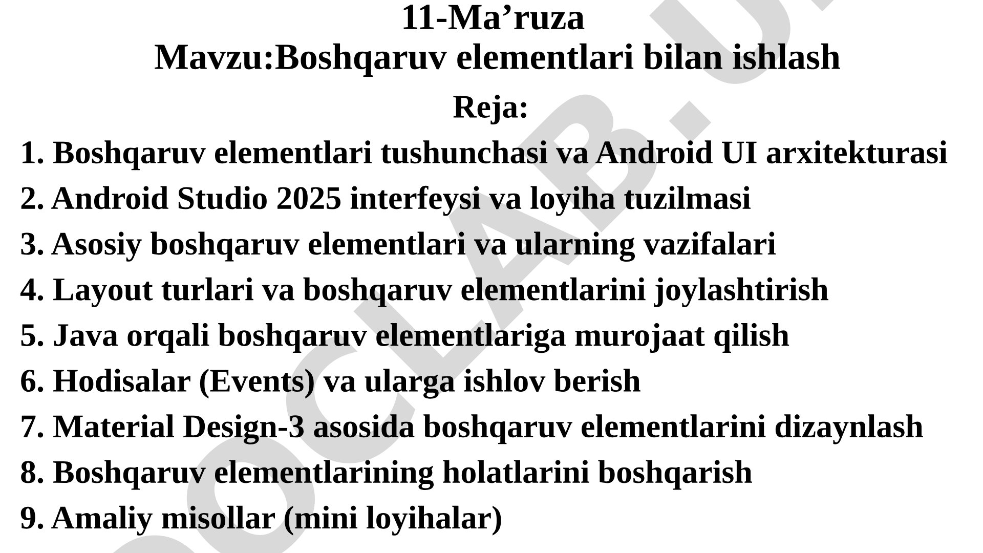 Boshqaruv elementlari bilan ishlash