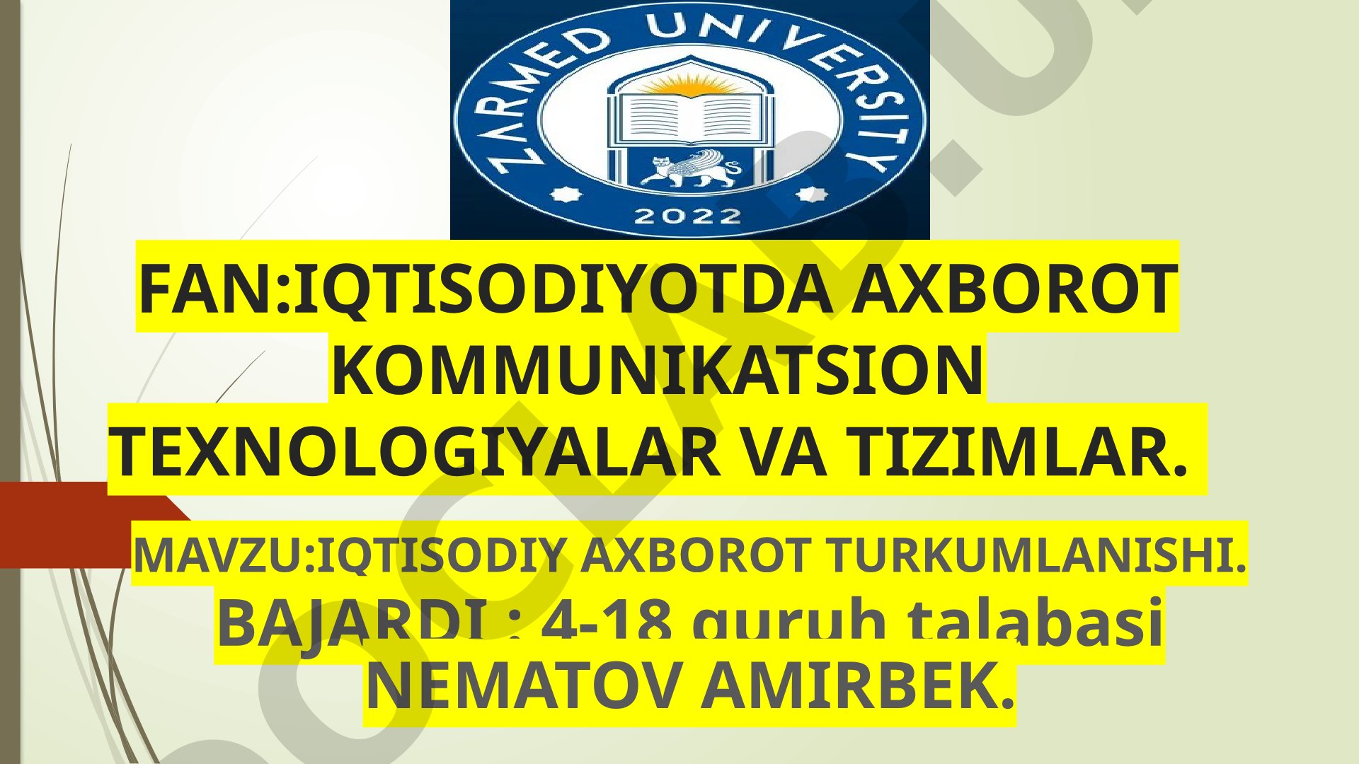 Iqtisodiy axborot turkumlanishi