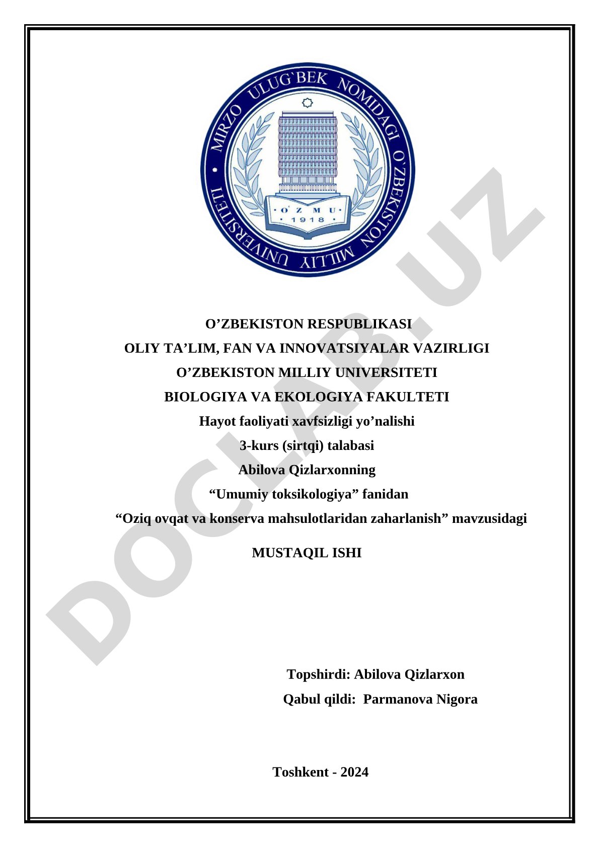 Oziq ovqat va konserva mahsulotlaridan zaharlanish