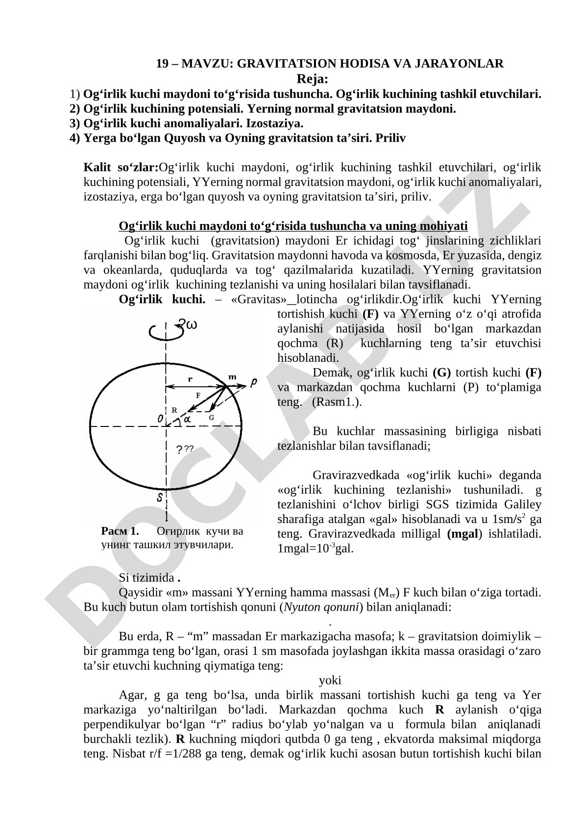 GRAVITATSION HODISA VA JARAYONLAR