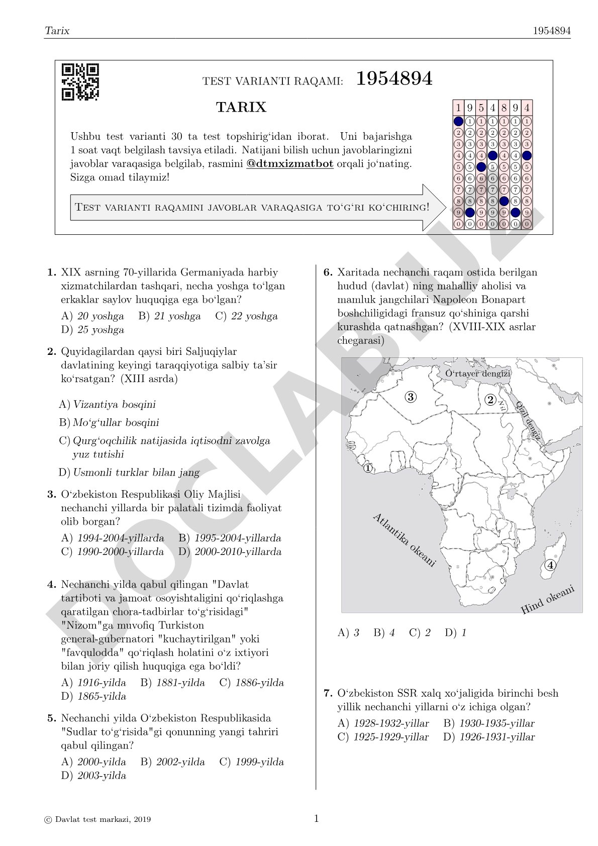 Tarix test varianti 1954894