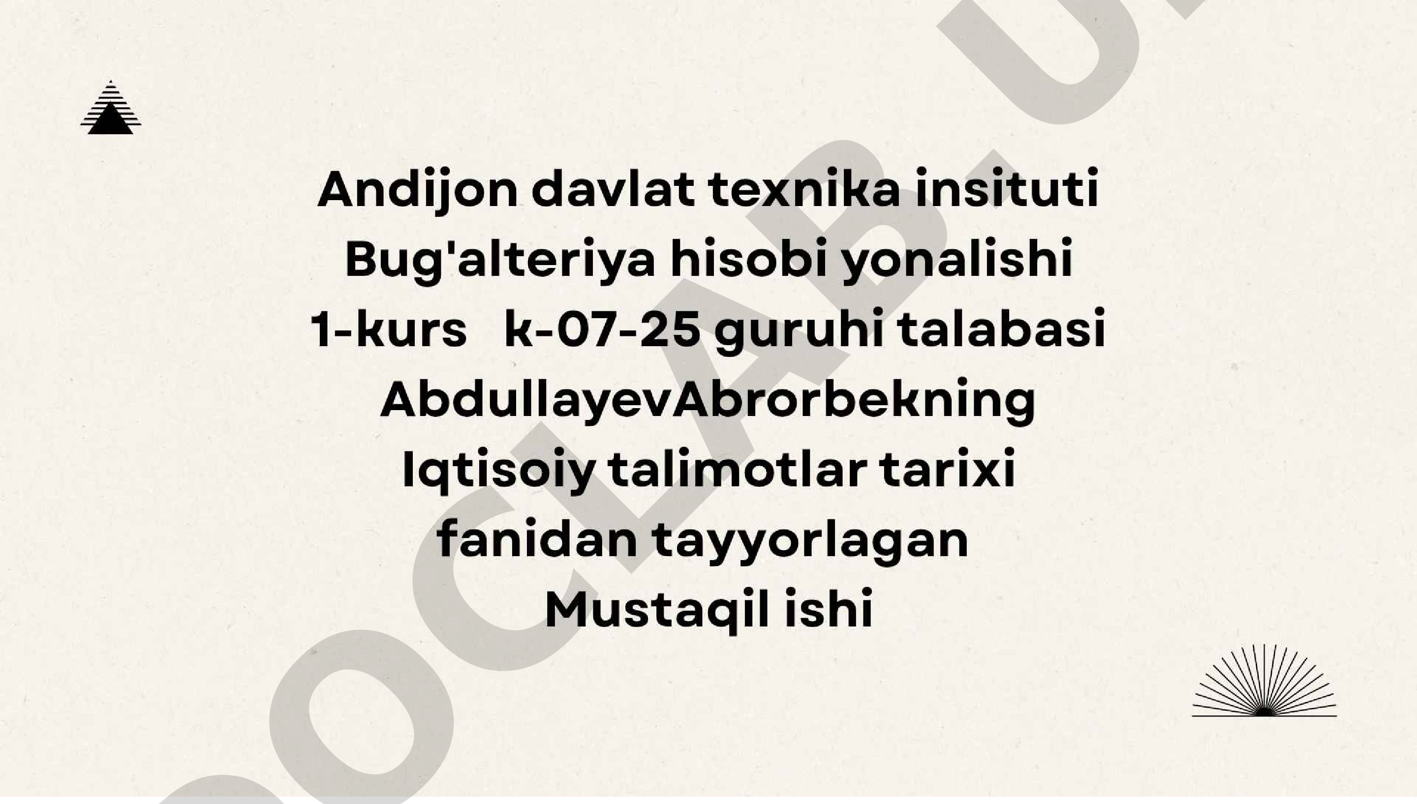 Iqtisoiy talimotlar tarixi fanidan tayyorlangan mustaqil ish