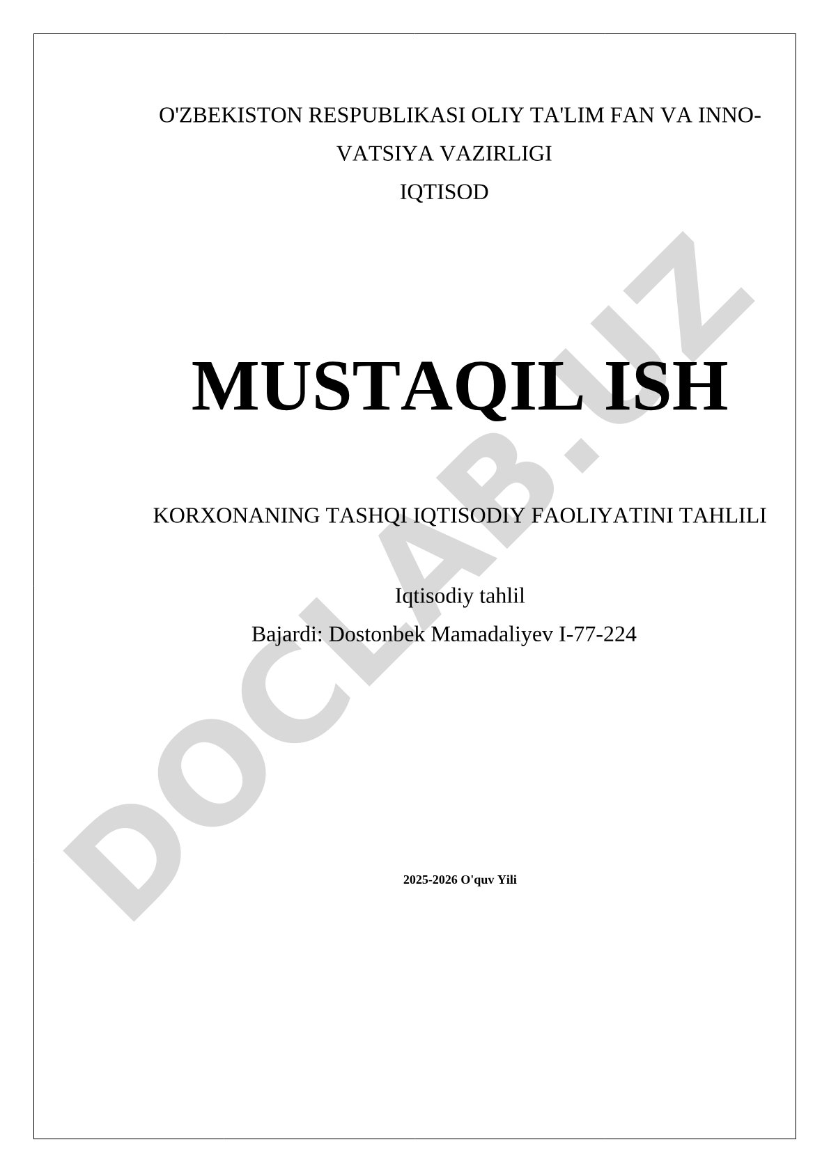 Korxonaning tashqi iqtisodiy faoliyatini tahlili