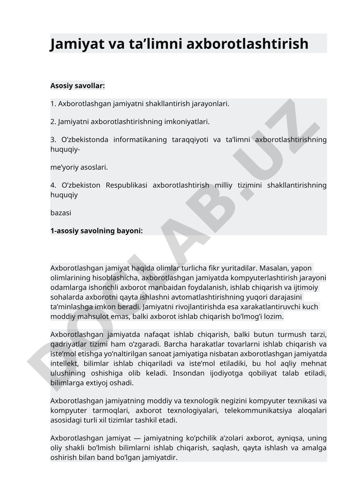 Jamiyat va ta’limni axborotlashtirish