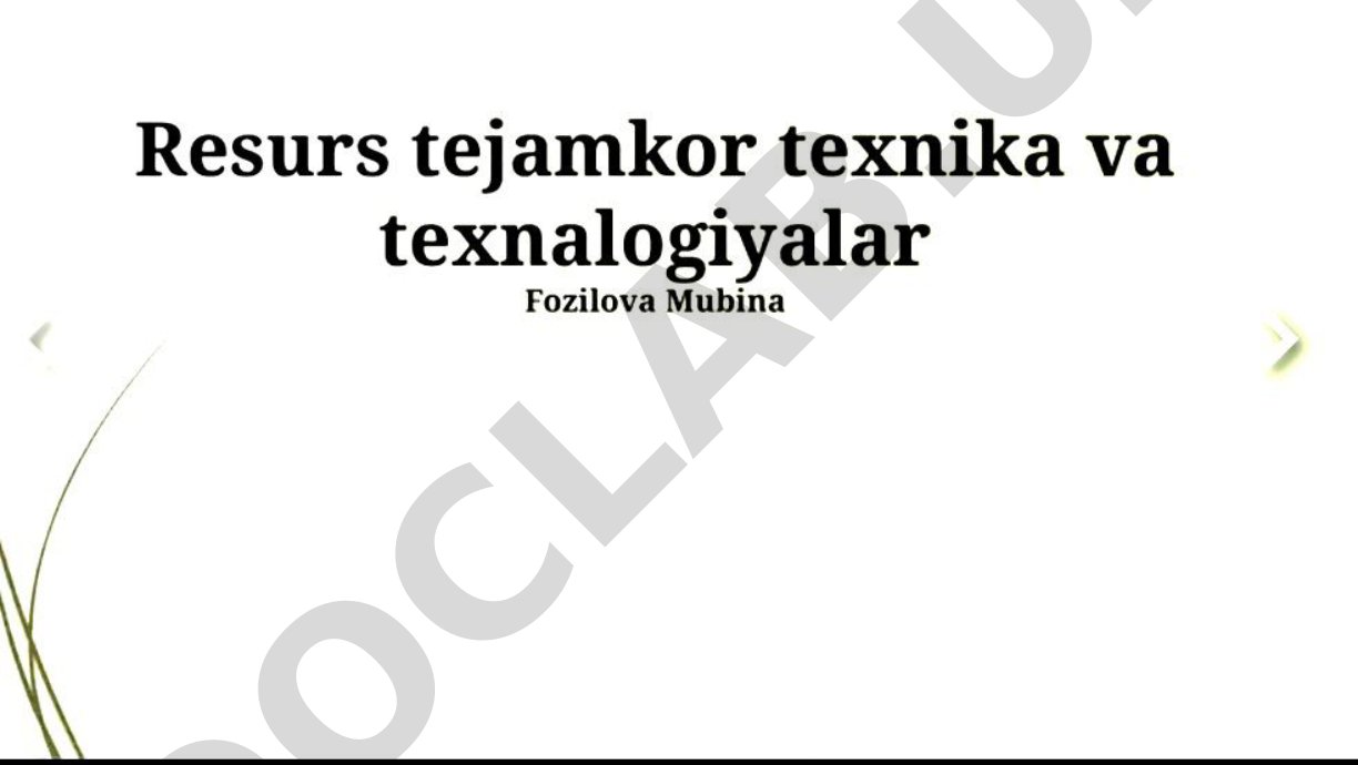 Resurs tejamkor texnika va texnalogiyalar
