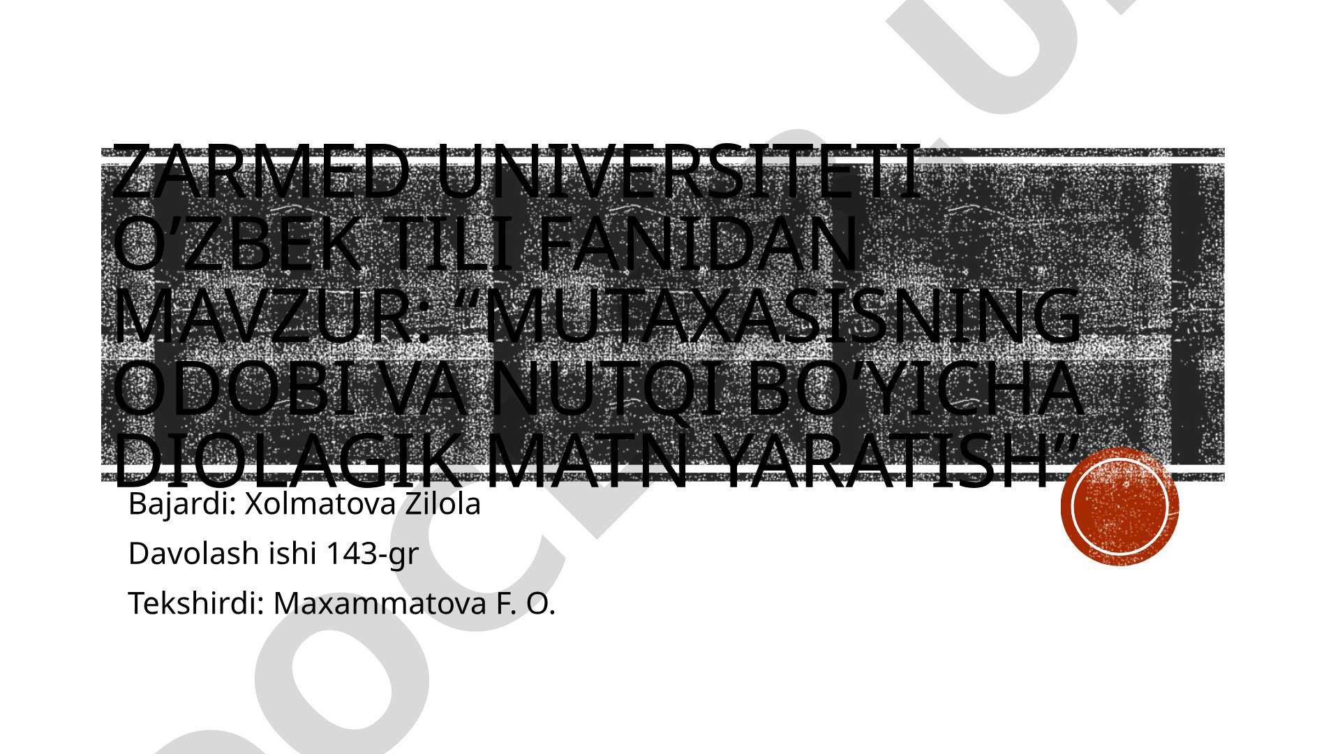 Mutaxassisning odobi va nutqi
