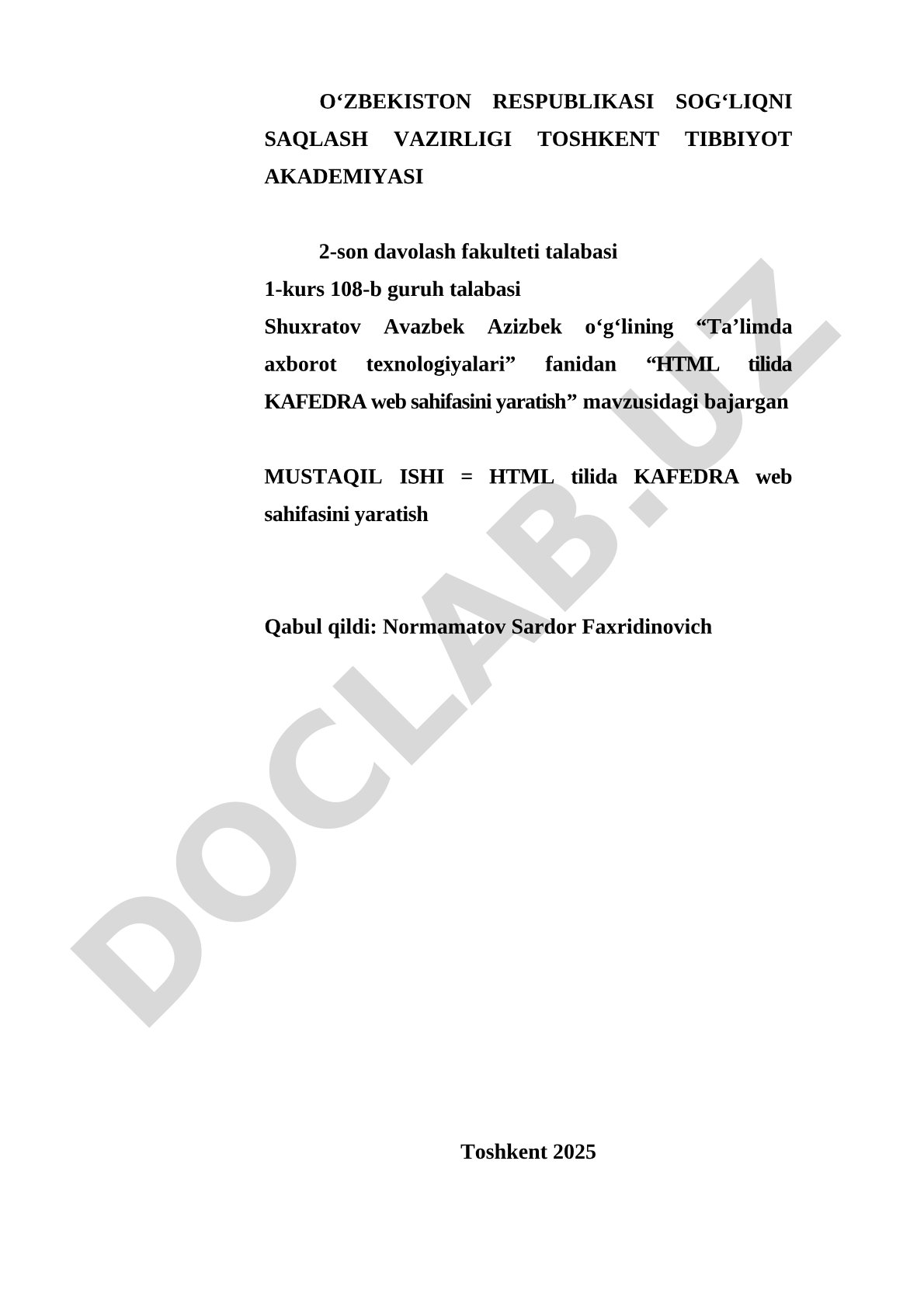 HTML tilida KAFEDRA web sahifasini yaratish