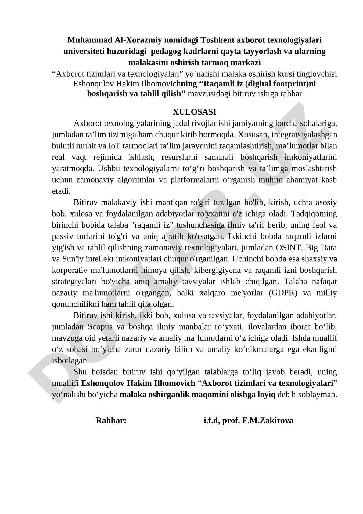 Raqamli iz (digital footprint)ni boshqarish va tahlil qilish