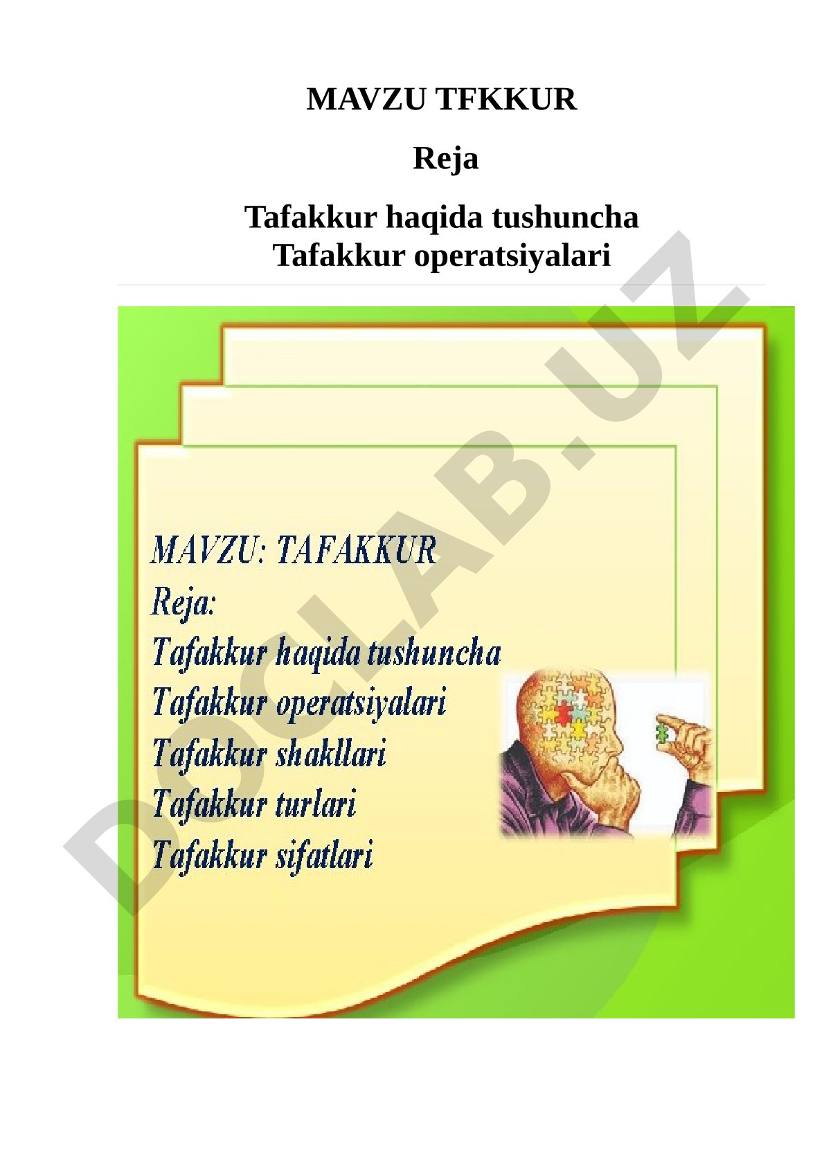 Tafakkur haqida tushuncha va tafakkur operatsiyalari