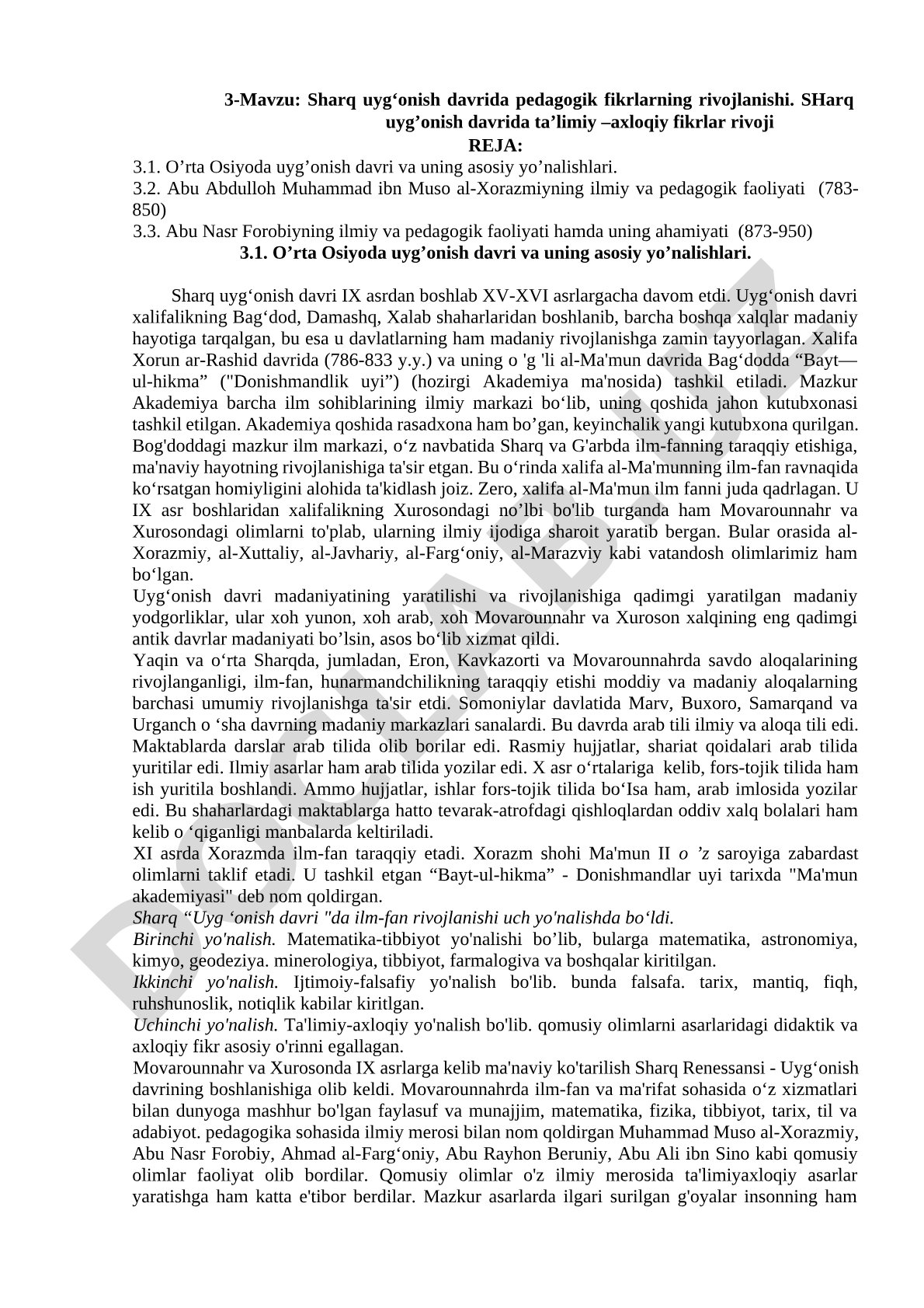 Sharq uyg‘onish davrida pedagogik fikrlarning rivojlanishi