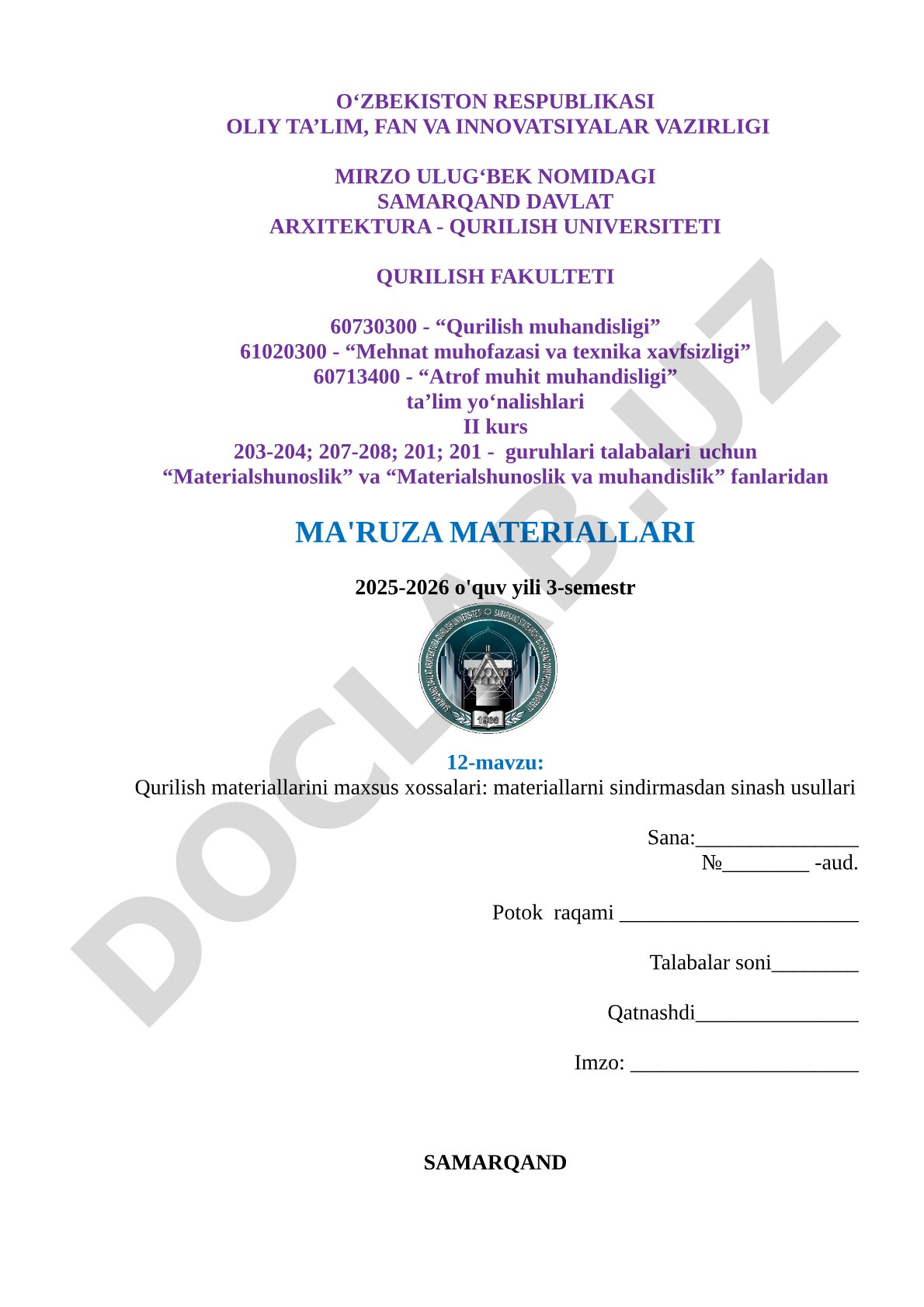 Qurilish materiallarini maxsus xossalari: materiallarni sindirmasdan sinash usullari