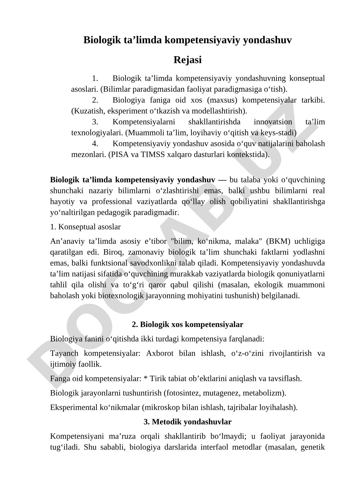 Biologik ta’limda kompetensiyaviy yondashuv