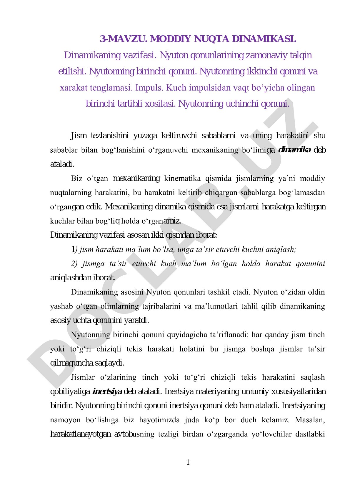 Moddiy nuqta dinamikasi
