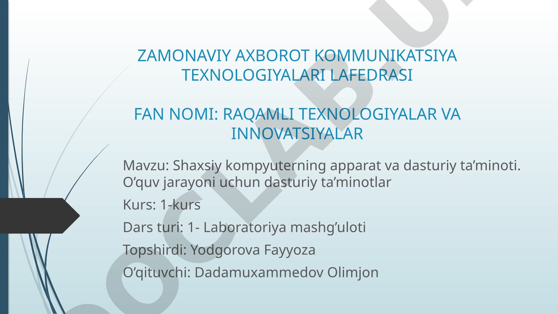 Shaxsiy kompyuterning apparat va dasturiy ta’minoti