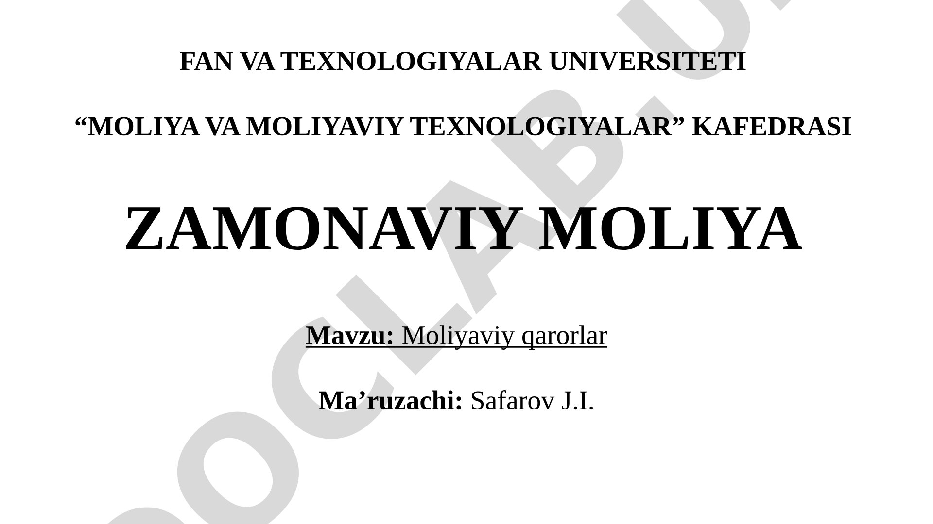 Moliyaviy qarorlar tushunchasi, uy xo'jaliklari va xo'jalik yurituvchi subyektlar