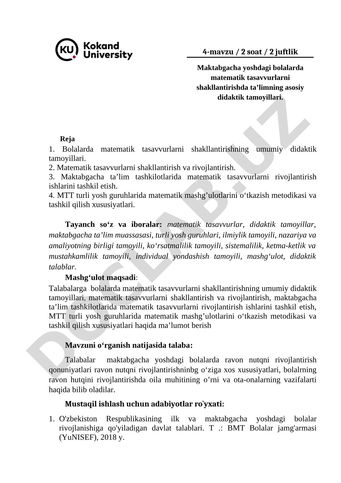 Maktabgacha yoshdagi bolalarda matematik tasavvurlarni shakllantirishda ta’limning asosiy didaktik tamoyillari