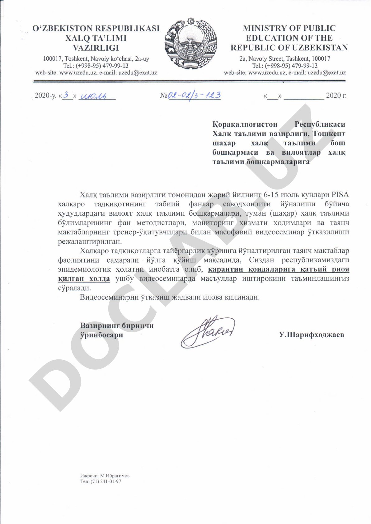 PISA xalqaro tadqiqotining tabiiy fanlar savodxonligi bo'yicha videoseminar