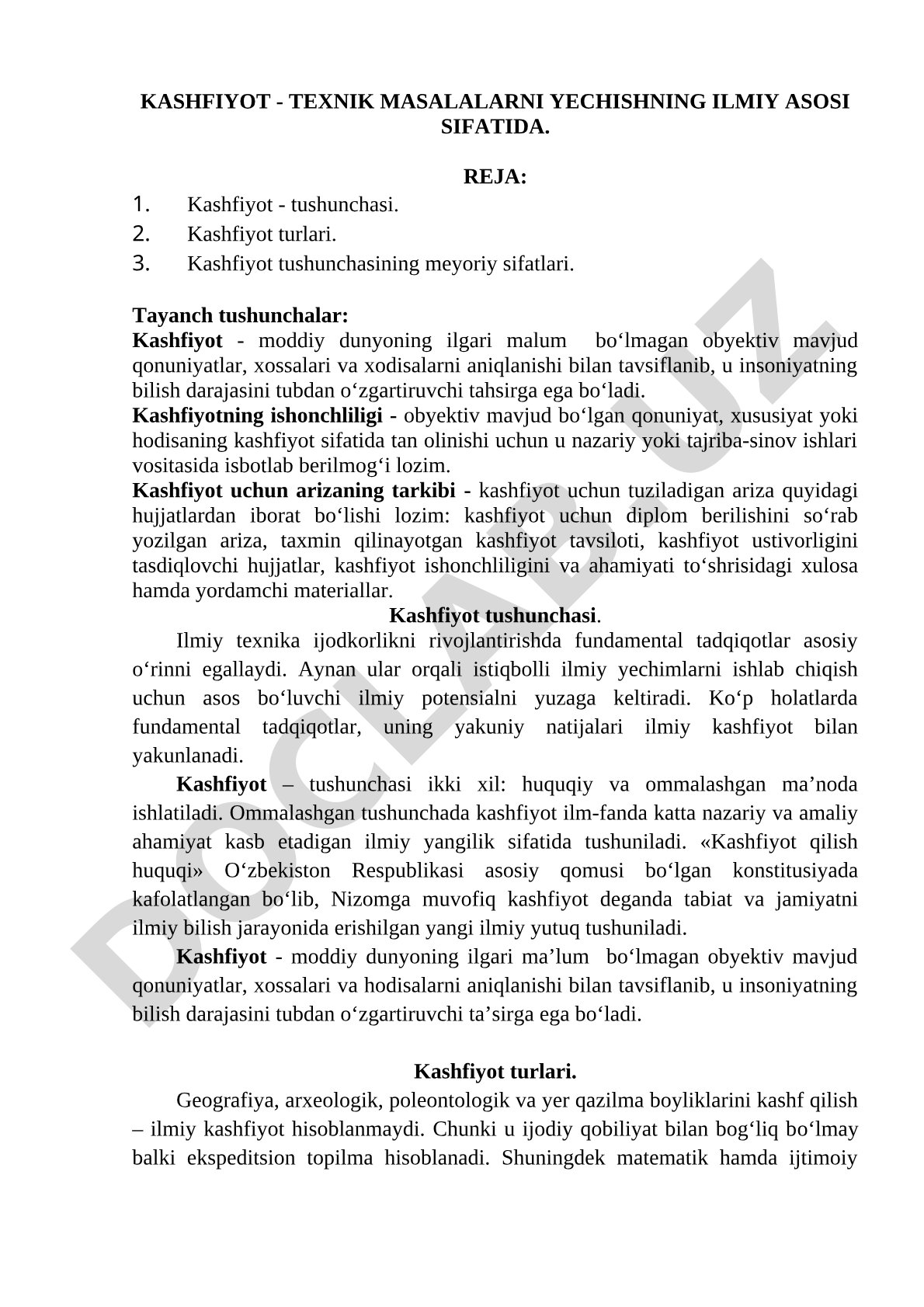 Kashfiyot - texnik masalalarni yechishning ilmiy asosi sifatida