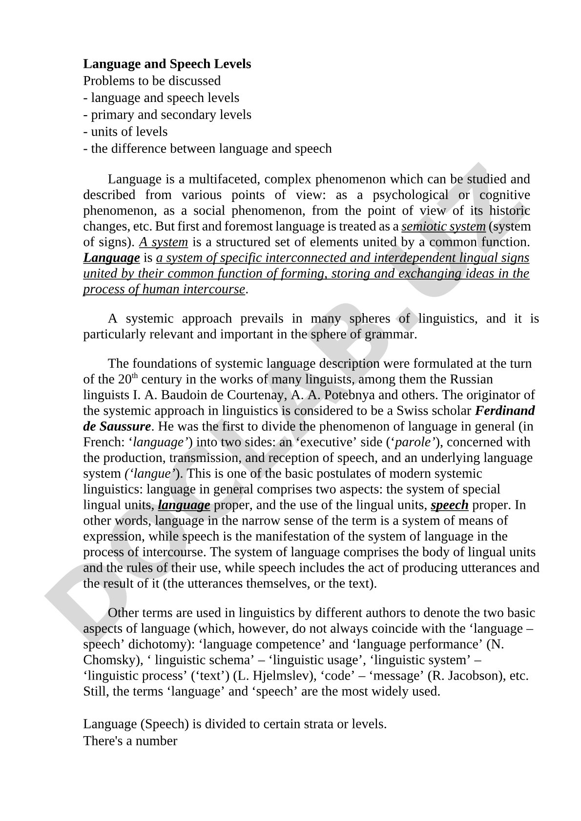 Language and Speech Levels in Systemic Linguistics