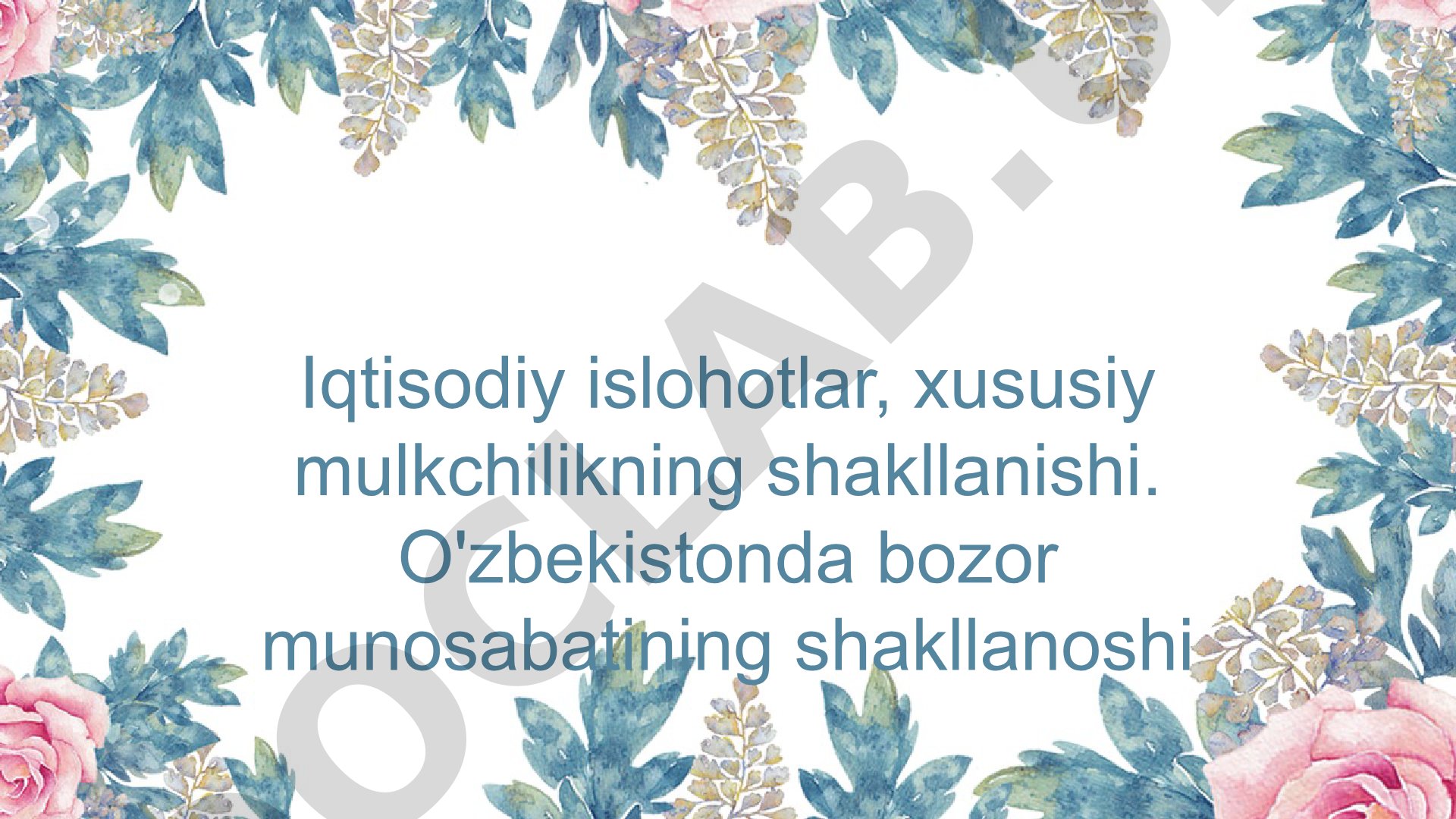 Iqtisodiy islohotlar, xususiy mulkchilikning shakllanishi. O'zbekistonda bozor munosabatining shakllanoshi