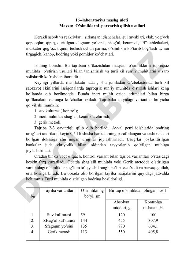 O'simliklarni parvarish qilish usullari