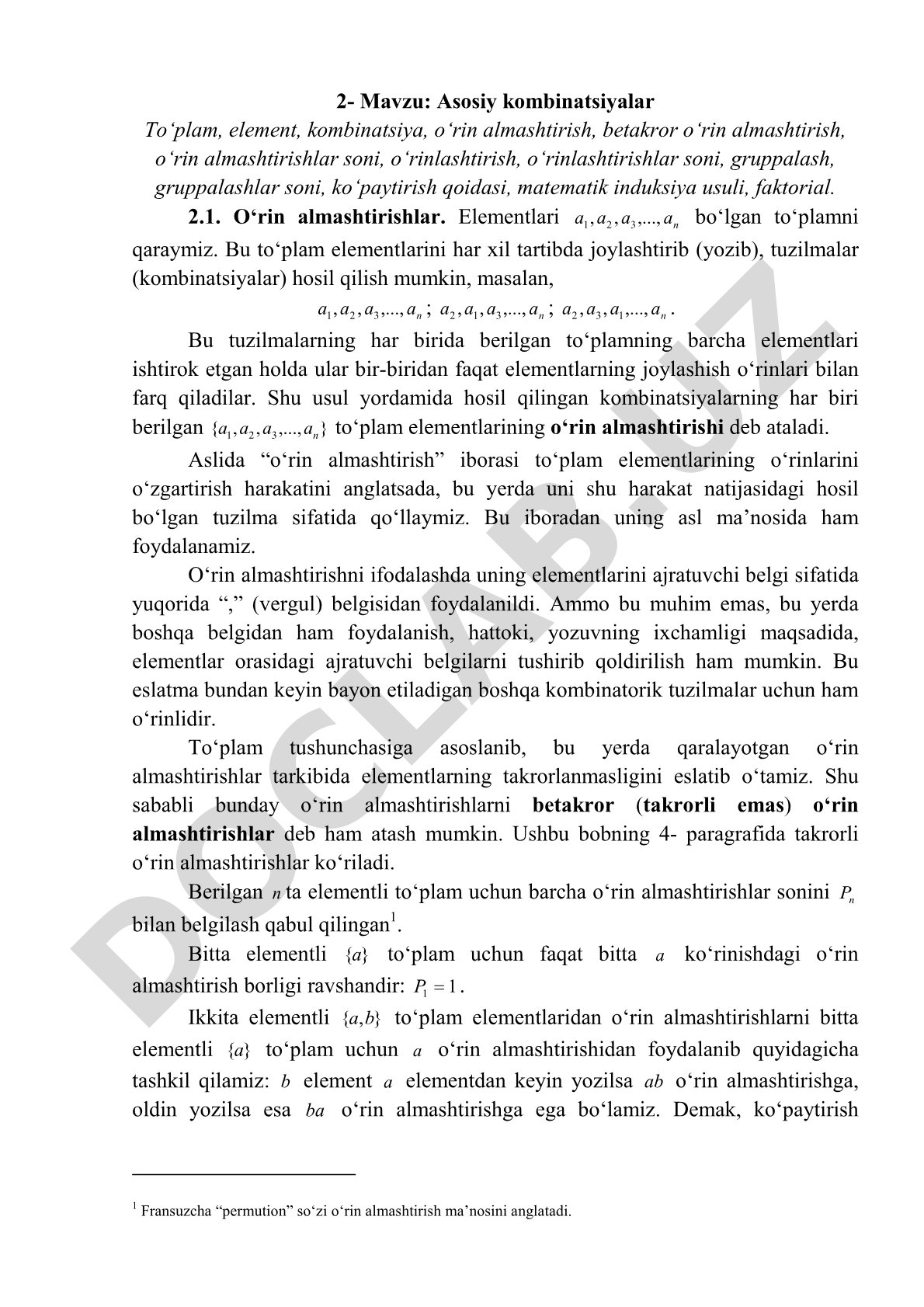 Asosiy kombinatsiyalar