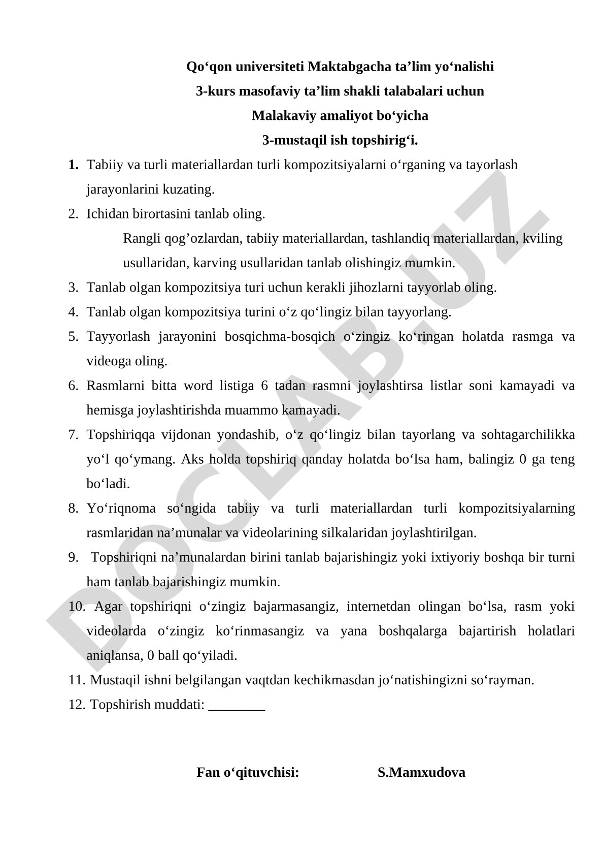 Tabiiy va turli materiallardan kompozitsiyalar tayyorlash