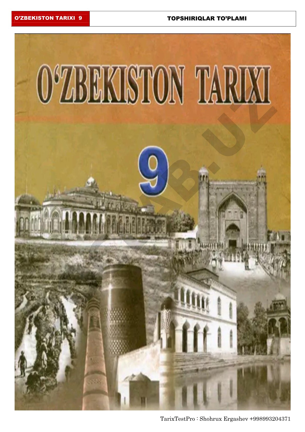 O'zbekiston tarixi 9-sinf topshiriqlar to'plami