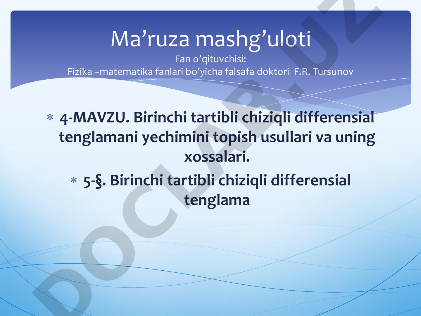 Birinchi tartibli chiziqli differensial tenglamani yechimini topish usullari va uning xossalari