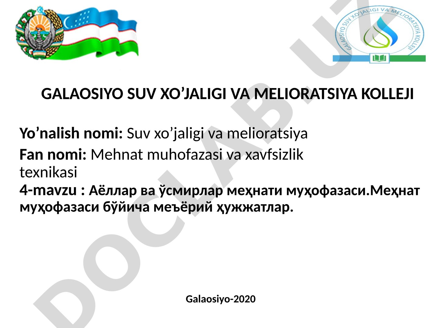 Аёллар ва ўсмирлар меҳнати муҳофазаси.Меҳнат муҳофазаси бўйича меъёрий ҳужжатлар